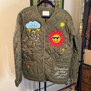 FIRST ROW QUILTED OLIVE GREE JACKET WITH PATCHES